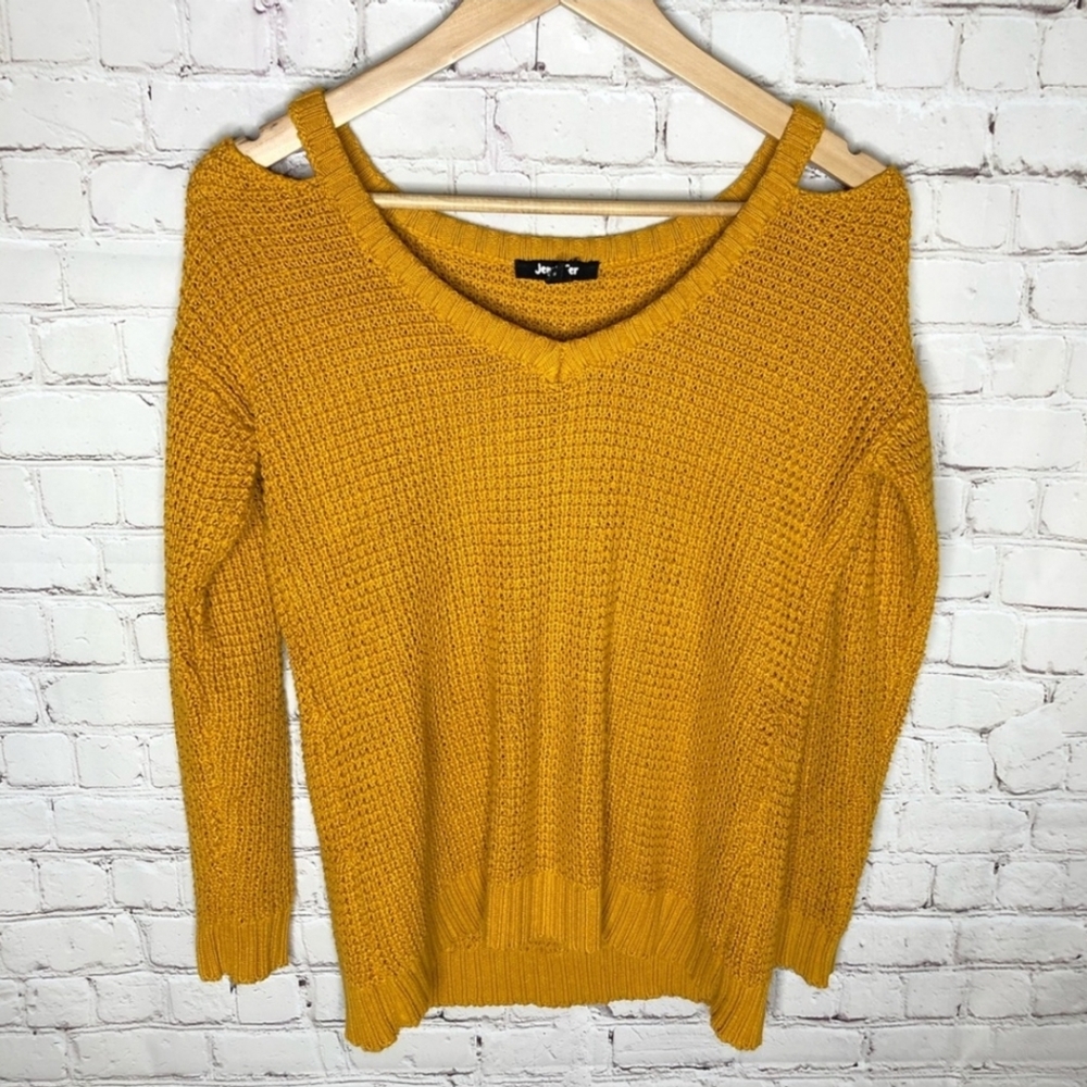 Jennyfer Mustard Yellow Neckline Cutout Sweater